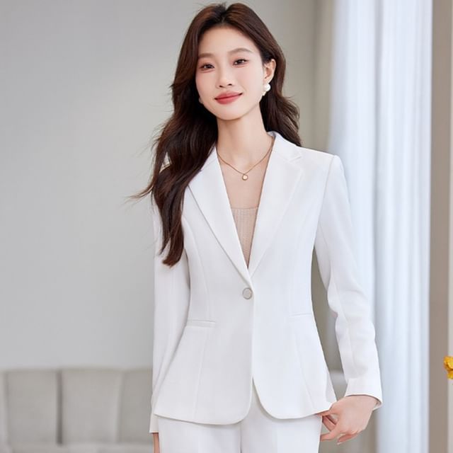 Princess Min-Lapel Collar Plain Single Breasted Blazer Mid Rise Plain Flared Suit Pants