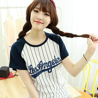 Dodostyle - Pinstriped Baseball Short-Sleeve T-Shirt