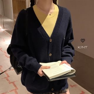 Beem-V-Neck Button-Up Plain Cardigan