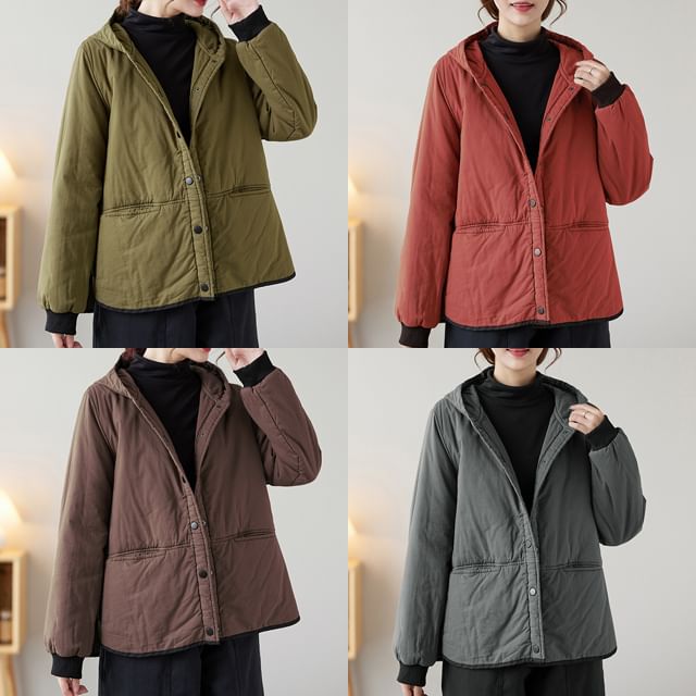 Supernova-Plain Hooded Single-Breasted Jacket