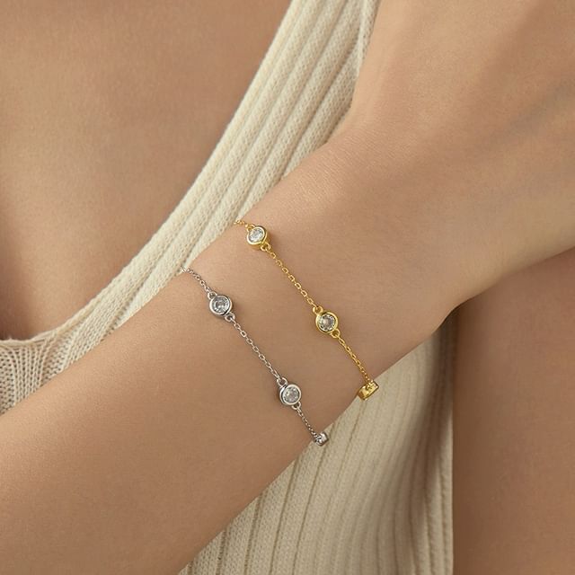 pexrl jewelry-Sterling Silver Rhinestone Bracelet