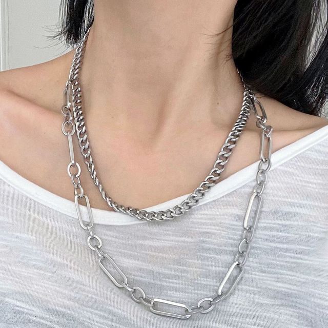BABLIBU-Stainless Steel Layered Chain Necklace
