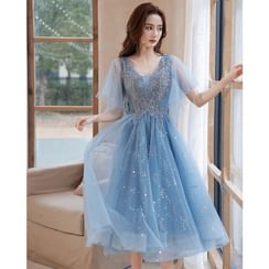 Off-Shoulder Plain A-Line Evening Gown