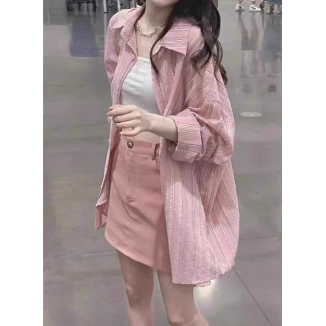 Sienne-Striped Button-Up Shirt