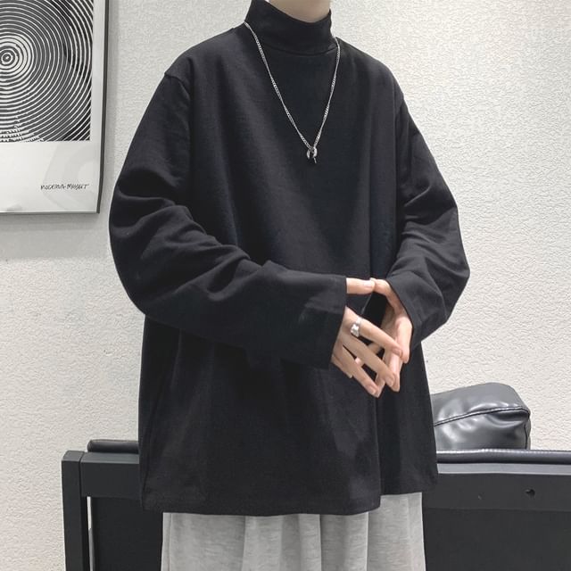 WidoWilder-Turtleneck Plain Sweatshirt