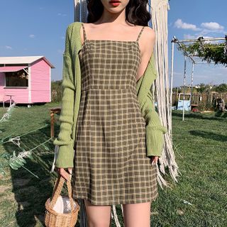 plaid spaghetti strap mini dress