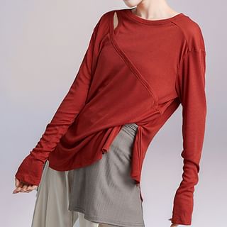 Cossita Long-Sleeve Crew Neck Plain Asymmetrical Dance Top Sale