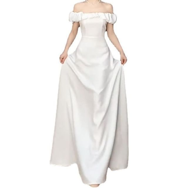 DreesHouse-Cap-Sleeve Off-Shoulder Plain A-Line Wedding Gown