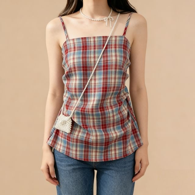 Lemongrass-Camisole slim dos nu à carreaux