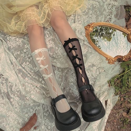 NECTARY - Bow Cut-Out Lace Knee High Socks