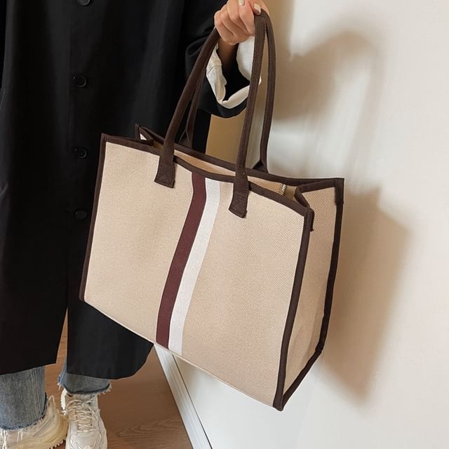 KOCORE-Striped Canvas Tote Bag