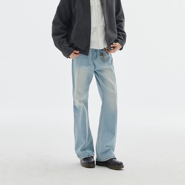 Omozando-Mid Rise Washed Flared Jeans