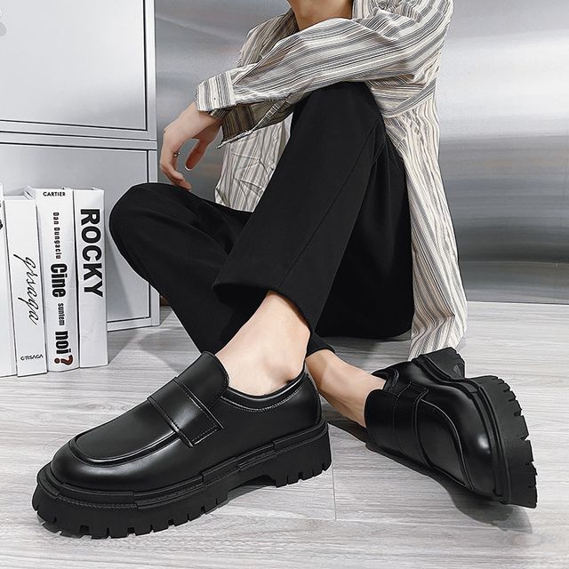 Tanzanite Plain Platform Loafers Lace-Up Faux Leather Shoes