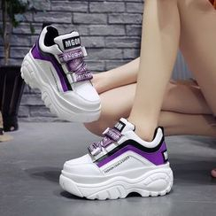 Sleeko - Lettering Color Block Platform Sneakers