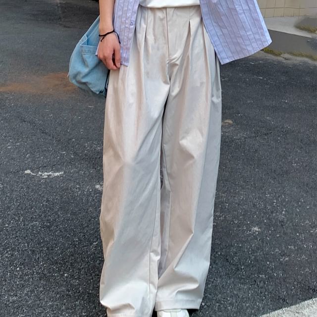 DAZO Studios-Elastic Waist Plain Wide Leg Pants
