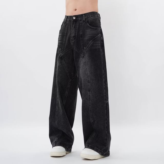 Nataro-Low Rise Washed Wide Leg Jeans