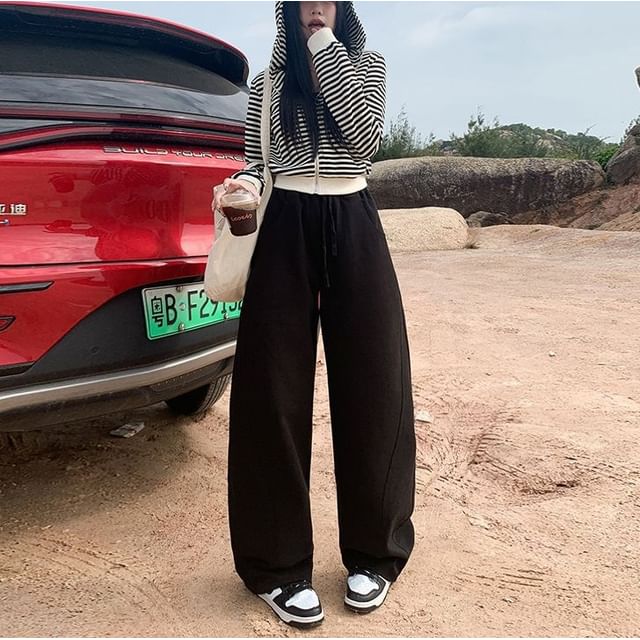 Denimot-Drawstring Waist Plain Baggy Sweatpants Various Designs