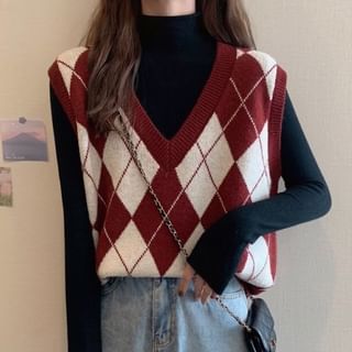 Sisyphi-V-Neck Argyle Sweater Vest