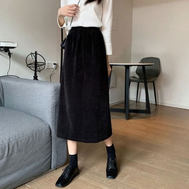Sisyphi-High Rise Back-Slit Midi H-Line Skirt