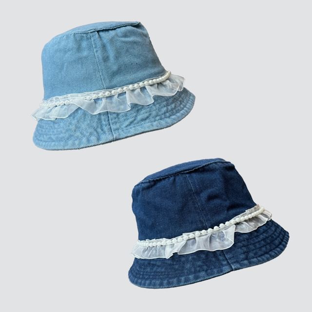 4-4 STUDIO-Lace Trim Denim Bucket Hat
