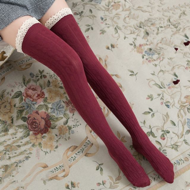 Lychee-Lace Trim Over The Knee Socks
