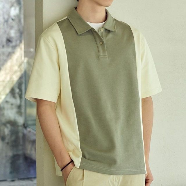 Nightbell-Short-Sleeve Two Tone Polo Shirt