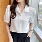 Kira Kira - Short-Sleeve Collared Plain Shirt | YesStyle