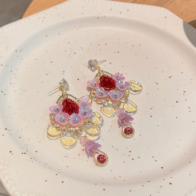 Cuivre Rhinestone Floral Drop Earring YesStyle