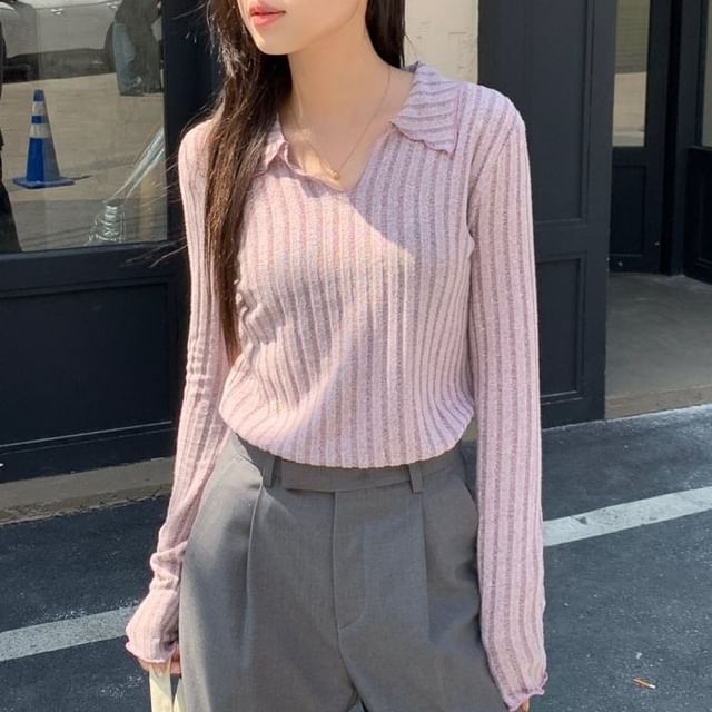 satierra-Long-Sleeve Knit Polo Top