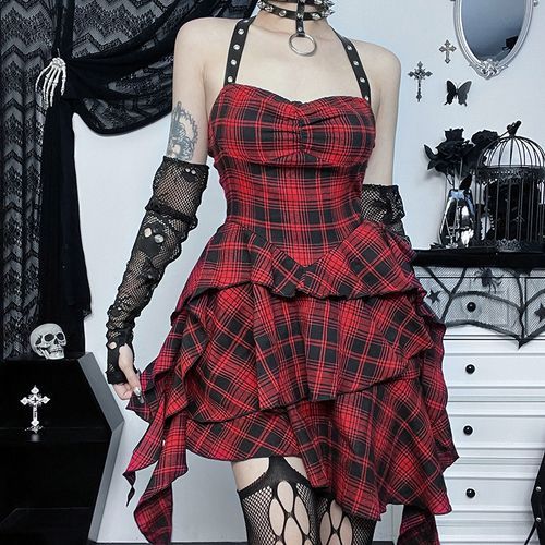 Asymmetrical plaid clearance dress