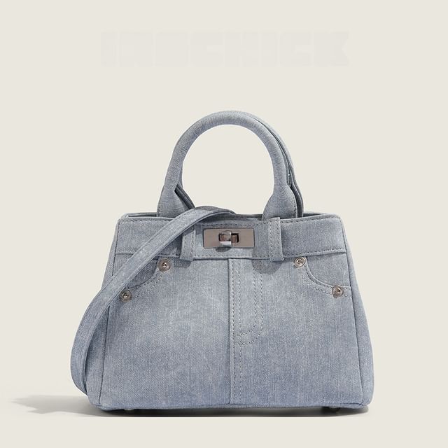 Indenis-Washed Top Handle Denim Crossbody Bag