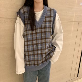 knitted checkered vest