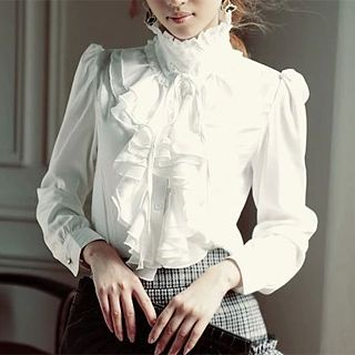 Mikiko - Long-Sleeve High-Neck Ruffled Blouse | YesStyle