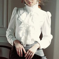 KOKA - Blusa con volantes de cuello alto KOKA - Blusa con volantes de cuello alto