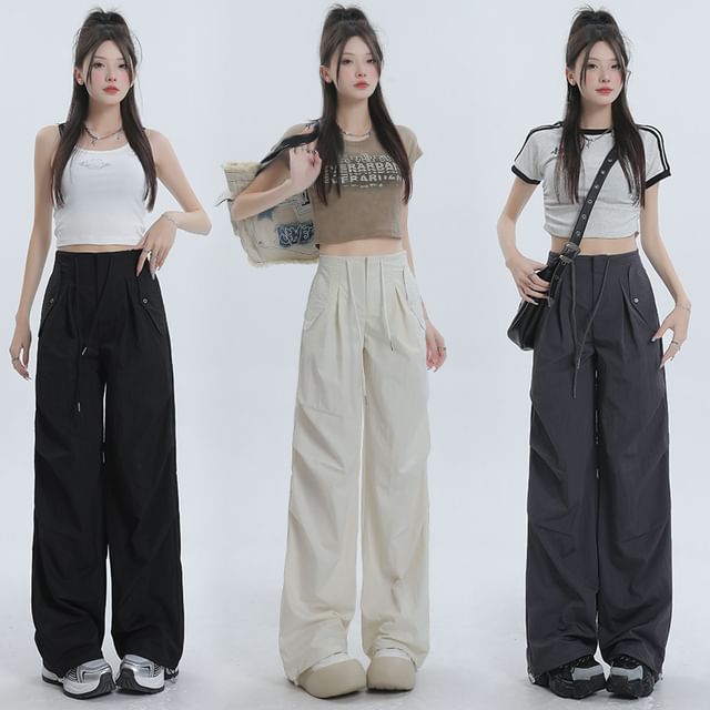 Denimot-High Rise Plain Wide Leg Pants Various Designs