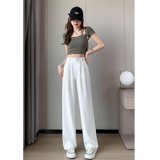 Dovitade-High Waist Plain Slacks Various Designs