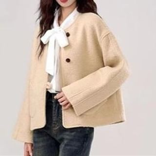 Everose-Round Neck Plain Single Breasted Jacket