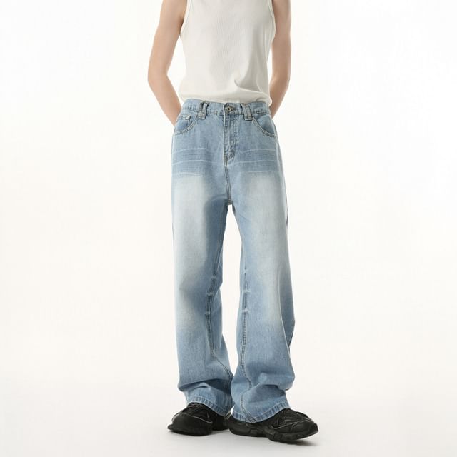 FAERIS-Mid Rise Washed Wide Leg Jeans