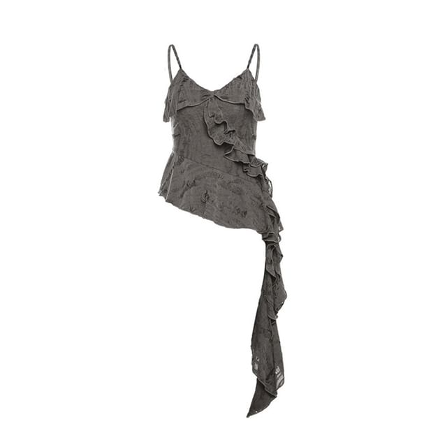 SPUCIKLEI-Asymmetrical Plain Ruffled Cami Top