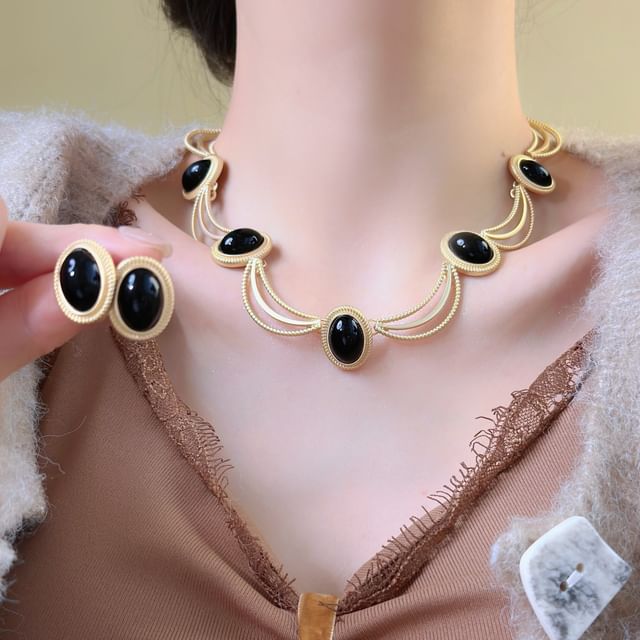 PANGU-Opal Layered Necklace Earring
