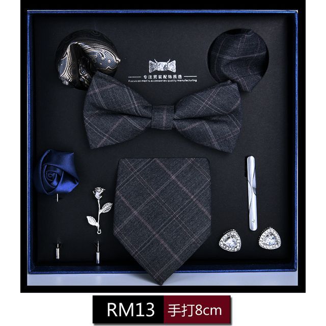 NINIRUSI Set: Neck Tie + Bow Tie + Tie Clip + Cufflinks +