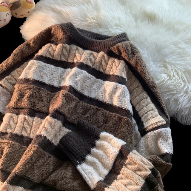 emeisa-Crew Neck Striped Sweater