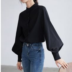 Akino - Mandarin-Collar Balloon-Sleeve Blouse Akino - Mandarin-Collar Balloon-Sleeve Blouse