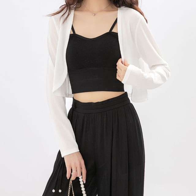 Magimomo-Plain Crop Open Front Cardigan