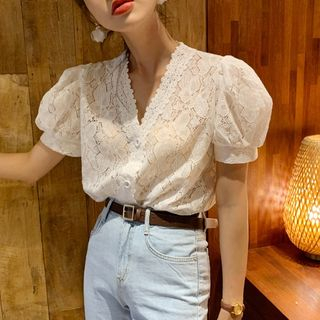 Puffed Sleeve Lace Blouse