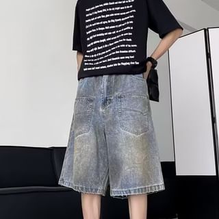Maxelane-Mid Rise Washed Denim Bermuda Shorts