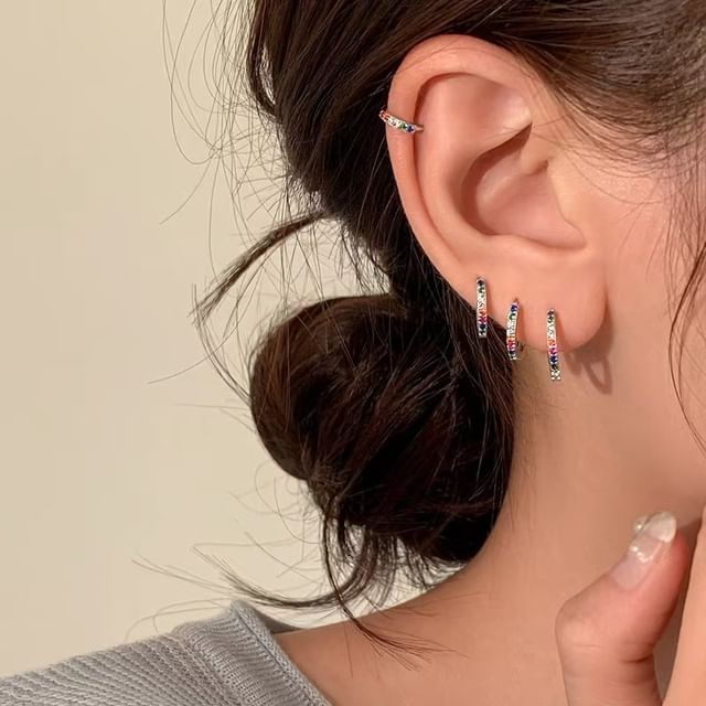 pexrl jewelry-Rhinestone Huggie Earring