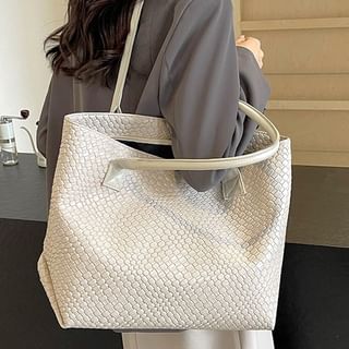 HOVERUP-Plain Faux Leather Tote Bag