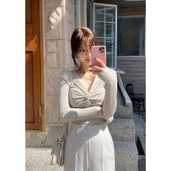 chuu - Knotted Fitted Ribbed Top chuu - Knotted Fitted Ribbed Top