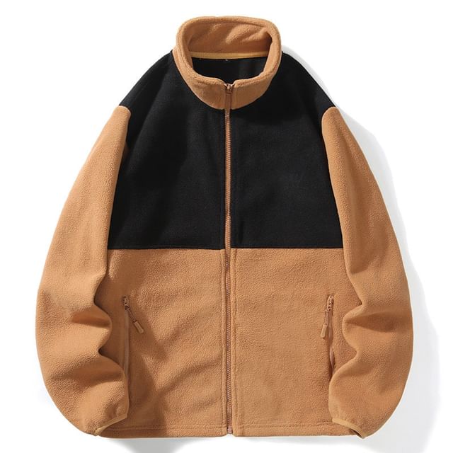 Fireon-Stand Collar Color Block Fleece Zip Jacket